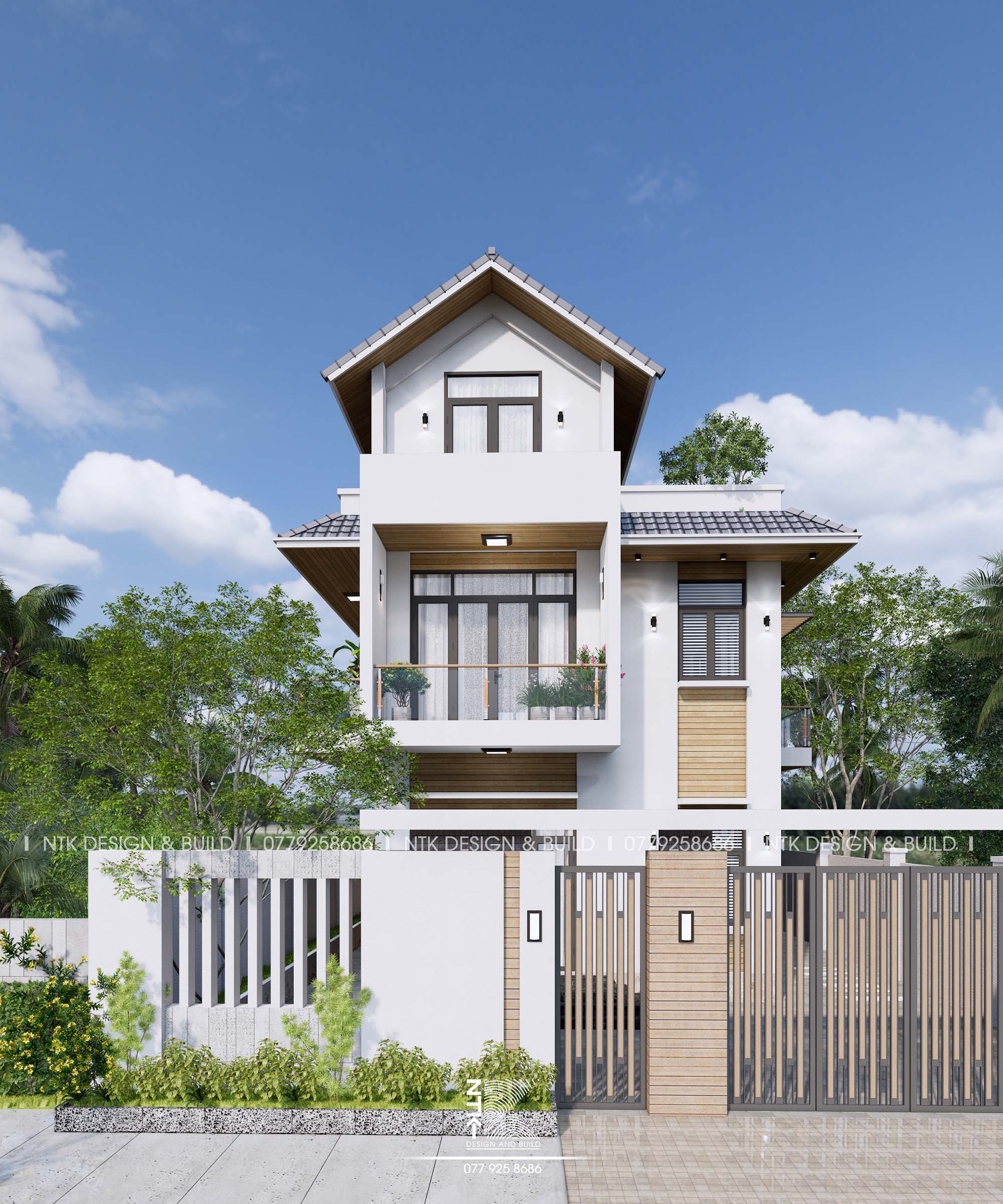 Biệt thự hiện đại kết hợp hệ mái độc đáo.